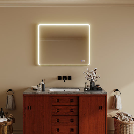 TOOLKISS® Rectangular Black Framed Anti-Fog LED Wall Bathroom Vanity Mirror with Front Light