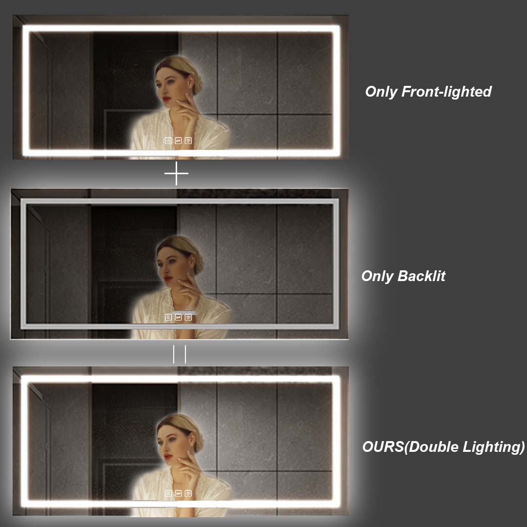 72 in. W x 32 in. H LED Large Rectangular Frameless Anti-Fog Bathroom Mirror Front & Backlit