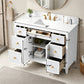 48" White Fluted Bathroom Vanity with Carrara White Engineered Stone Top, Undermount Sink, Solid Wood Frame, Soft-Close Doors, 7 Drawers & Fully Assembled