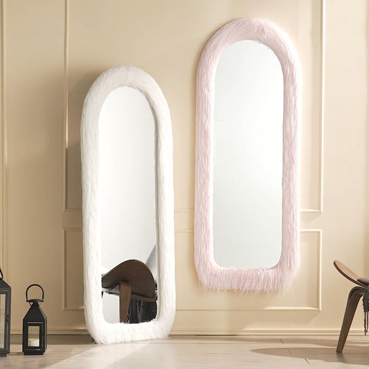 Arched Full Length Mirror with Fur Frame 63 in x 24 in