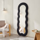 Wavy Floor Mirror with Flannelette Fabric Frame 63’’ x 24’’ (H x W) Black