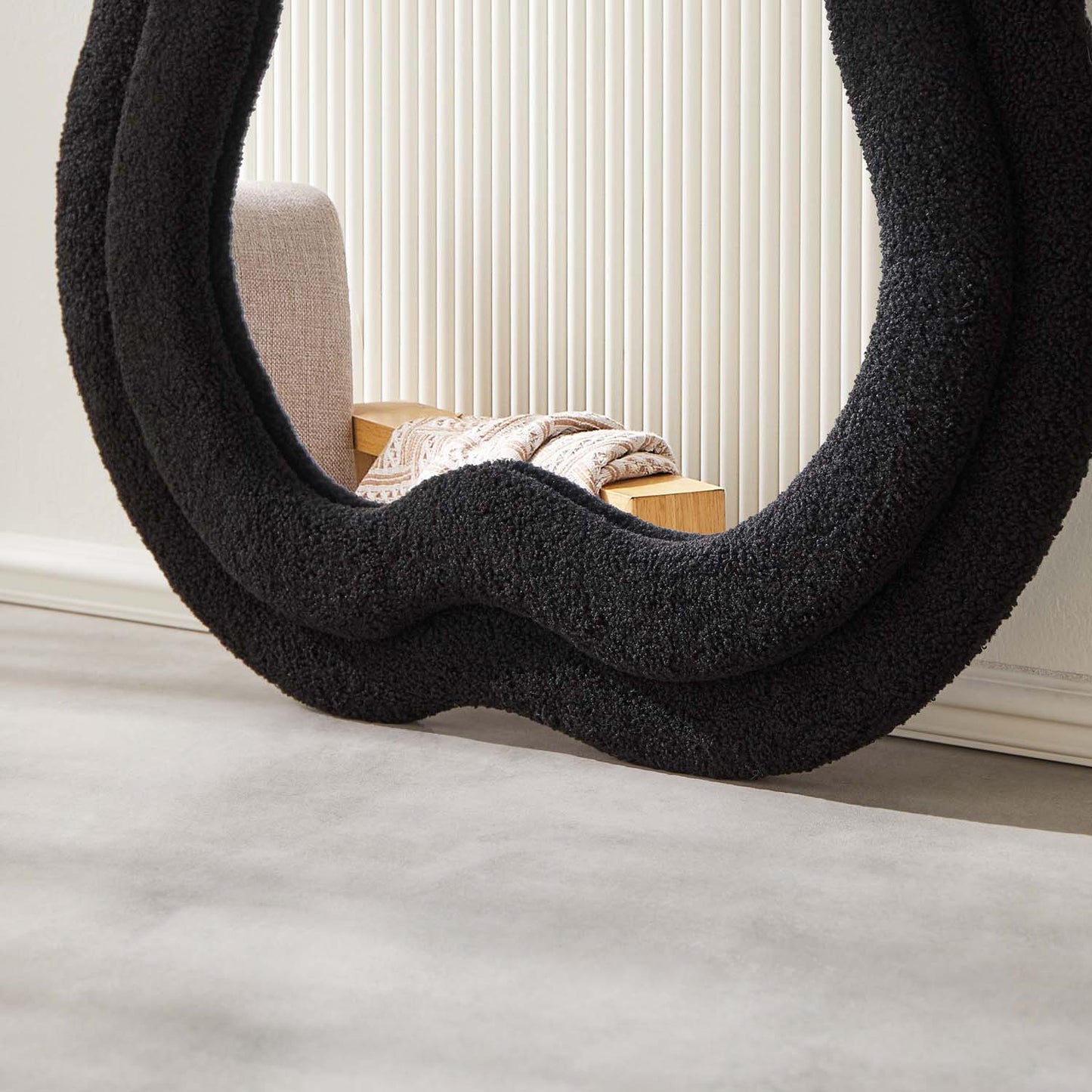 Wavy Floor Mirror with Flannelette Fabric Frame 63’’ x 24’’ (H x W) Black