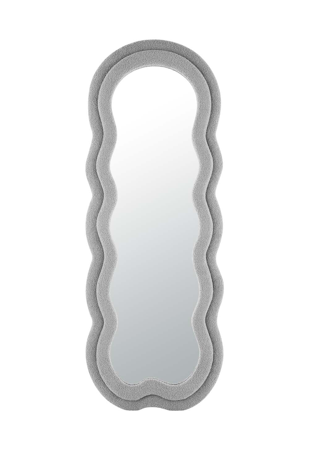 Wavy Floor Mirror with Flannelette Fabric Frame 63’’ x 24’’ (H x W) Grey