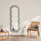 Wavy Floor Mirror with Flannelette Fabric Frame 63’’ x 24’’ (H x W) Grey