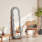 Wavy Floor Mirror with Flannelette Fabric Frame 63’’ x 24’’ (H x W) Grey