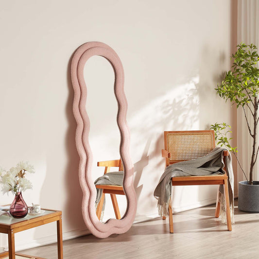 Wavy Full Length Mirror with Flannelette Fabric Frame 63’’ x 24’’ (H x W) Pink