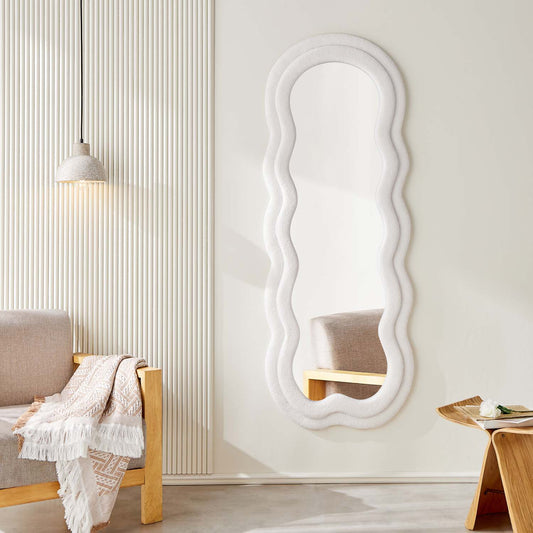 Full Length Standing Wavy Mirror 63’’ x 24’’ (H x W) with Flannelette Fabric Frame White