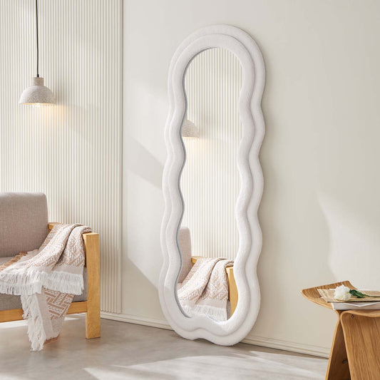Full Length Standing Wavy Mirror 63’’ x 24’’ (H x W) with Flannelette Fabric Frame White