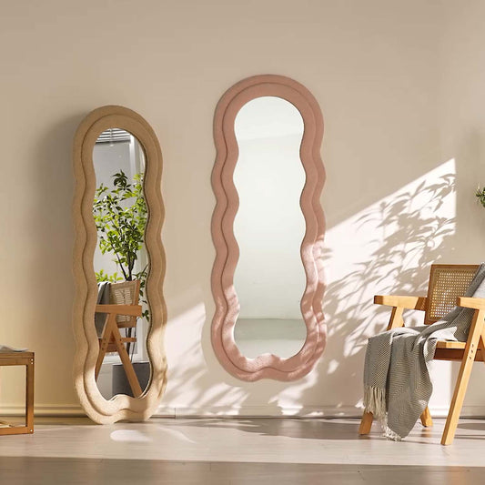 Full Length Standing Wavy Mirror 63'' x 24'' (H x W) with Flannelette Fabric Frame