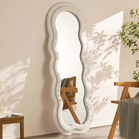 Full Length Standing Wavy Mirror 63'' x 24'' (H x W) with Flannelette Fabric Frame
