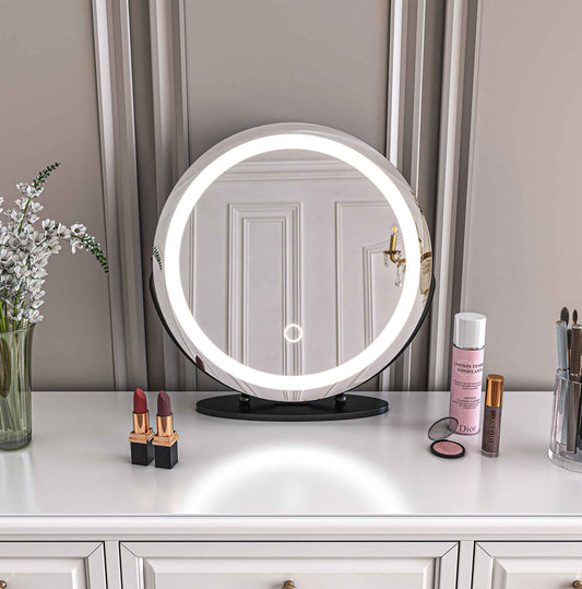 19'' Round Makeup Vanity Mirror with Lights for Bathroom Table Black