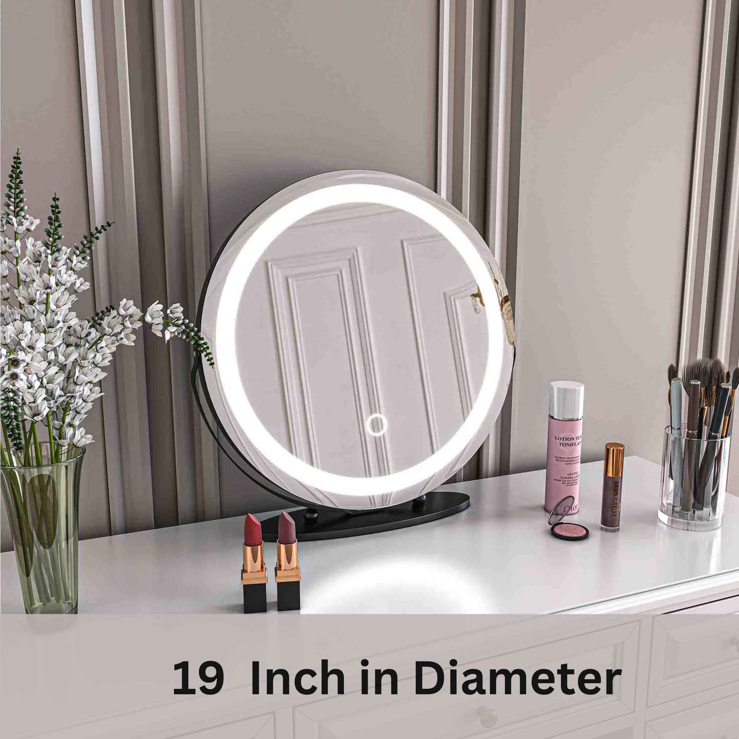 19'' Round Makeup Vanity Mirror with Lights for Bathroom Table Black
