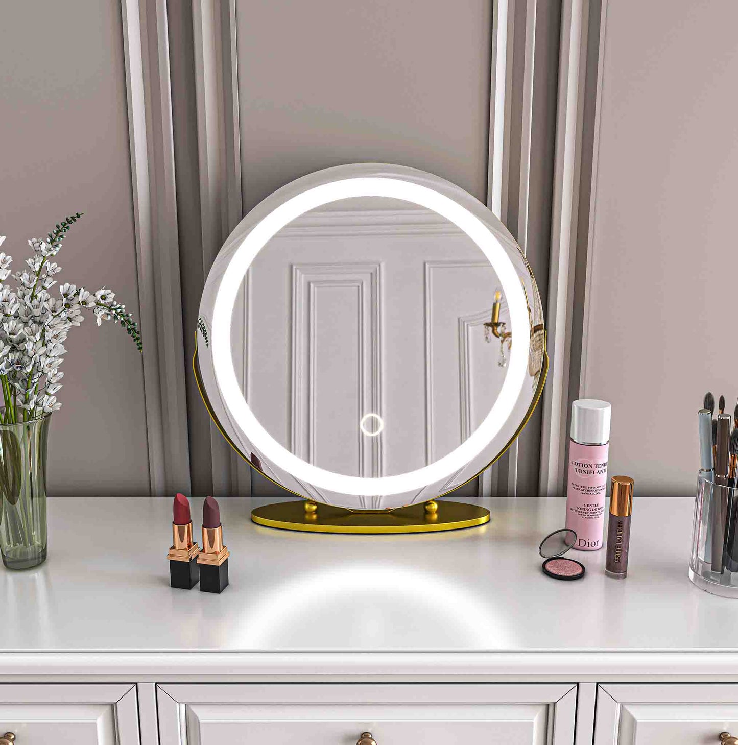 19'' Round Lighted Makeup Vanity Mirror with Lights for Bathroom Table Gold