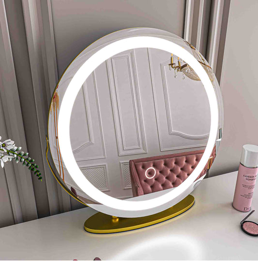 19'' Round Lighted Makeup Vanity Mirror with Lights for Bathroom Table Gold