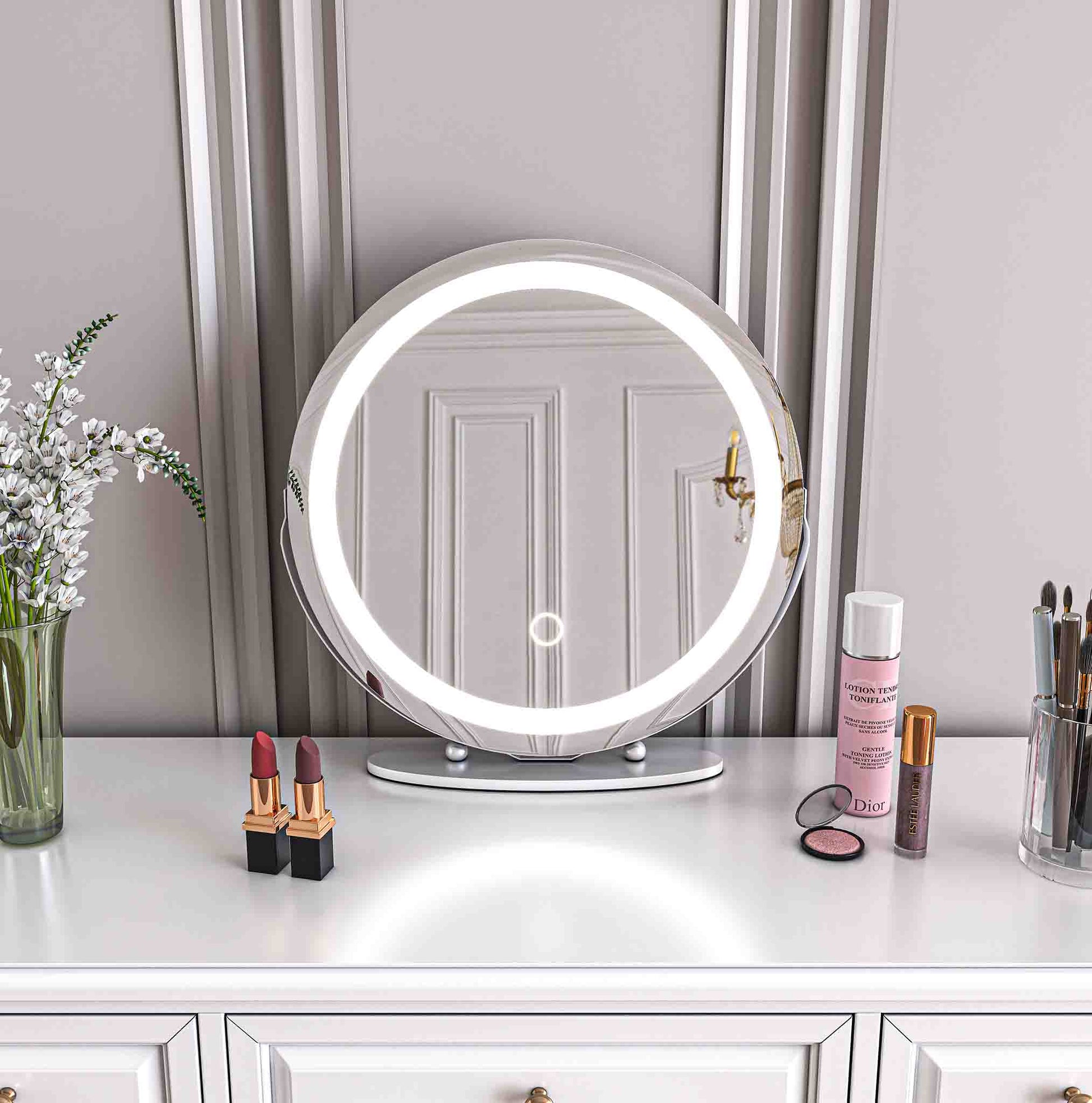 silver dressing table mirror with lights Amazon.com : ANYHI Extra Large Vanity Mirror with LED Light, 40"x24.3" Big Size Lighted Vanity Mirror with 10X Magnifying, Tabletop/Wall Mounted, 3 Color Modes, Silver : Beauty & Personal Care