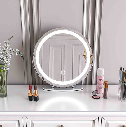 19'' Round Makeup Vanity Mirror with Lights for Bathroom Table Silver