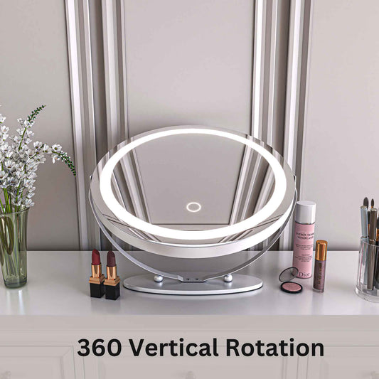 19'' Round Makeup Vanity Mirror with Lights for Bathroom Table Silver