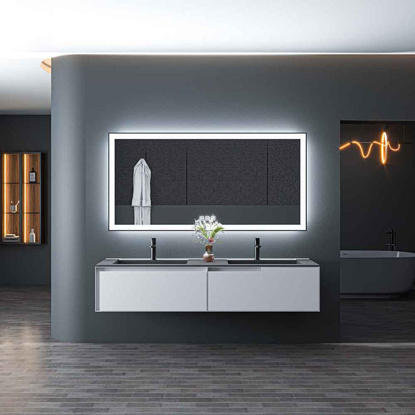 SMIROR 48x40 Black Led Mirror For Bathroom Wall, Lighted Vanity Mirrors