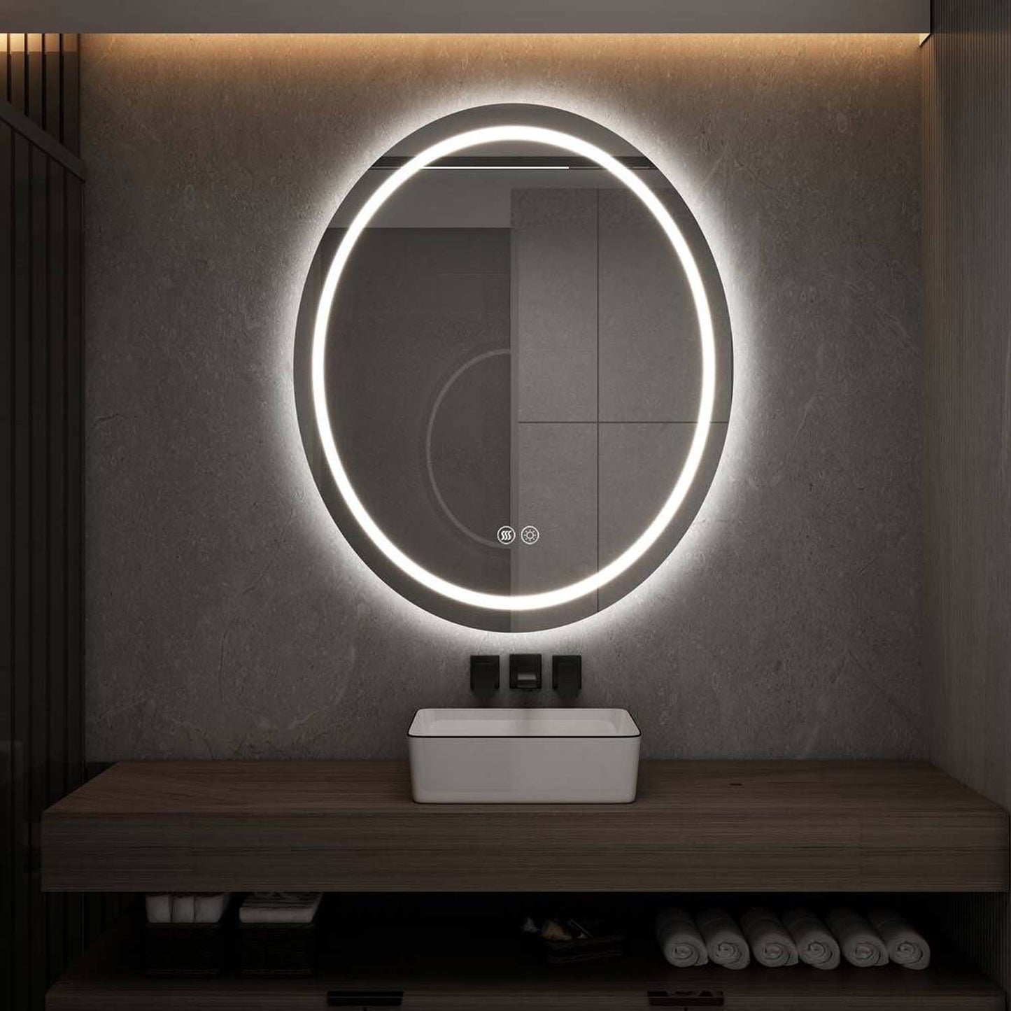 20x28 Inch Oval LED Bathroom Mirror Backlit and Front Lighted Dimmable