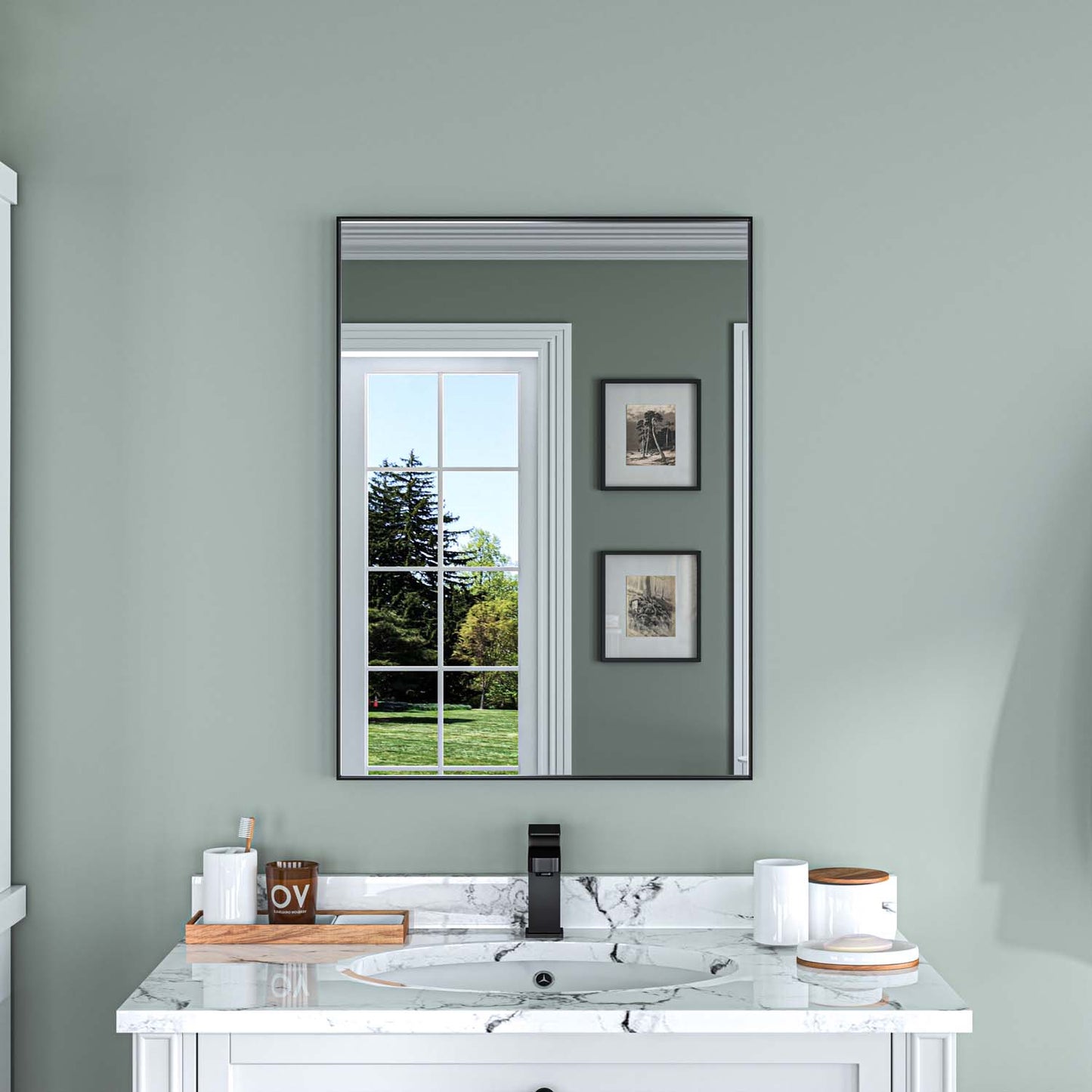 22in x 30in Rectangular Bathroom Mirror with Aluminum Frame Black