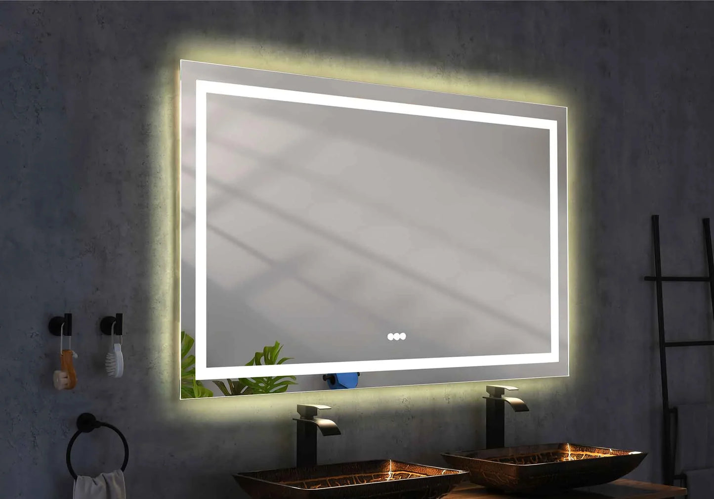 60'' W x 48'' H Large LED Bedroom Mirror, Frameless, Anti-mist, Front Light