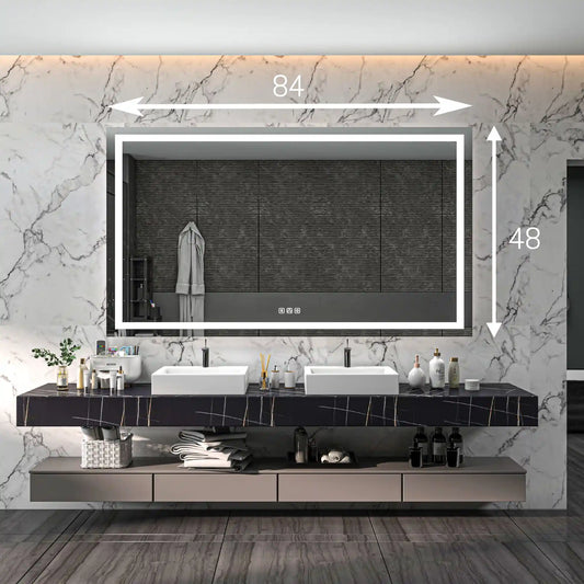 84'' W x 48'' H Large LED Bedroom Mirror, Frameless, Anti-mist, Front Light