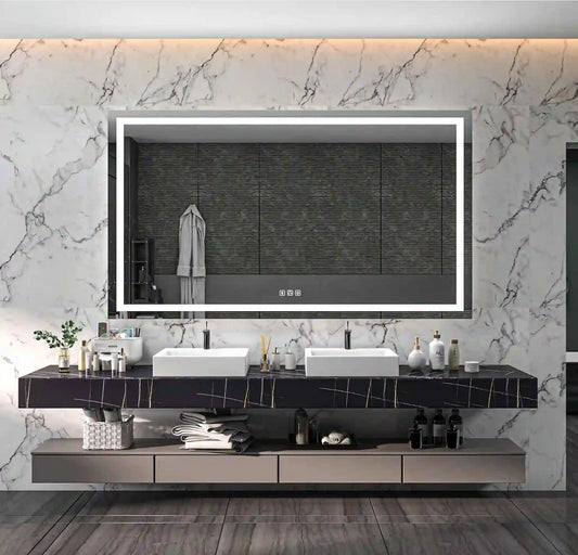 84'' W x 48'' H Large LED Bedroom Mirror, Frameless, Anti-mist, Front Light