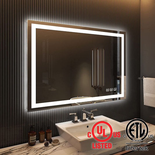 28 in. W x 36 in. H LED Large Rectangular Frameless Anti-Fog Wall Bathroom Mirror Front Light