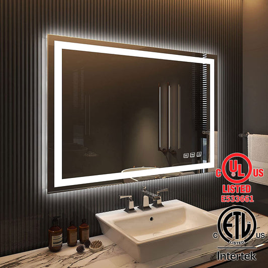 48 in. W x 36 in. H LED Rectangular Frameless Anti-Fog Bathroom Mirror Front Light