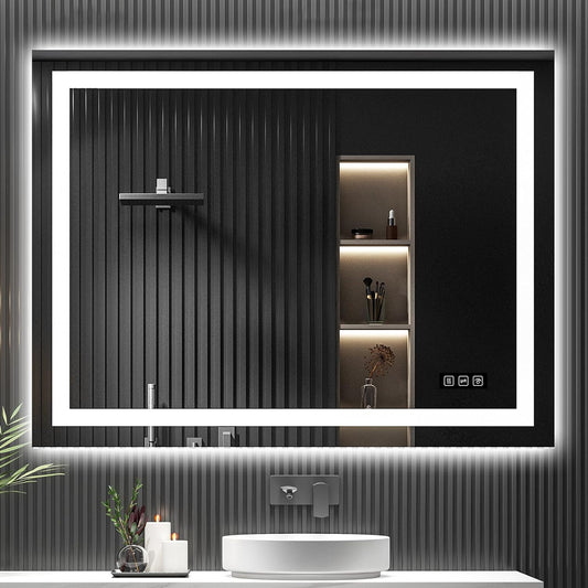 48 x 36 in LED Bathroom Mirror Rectangular Frameless Anti-fog Front Light