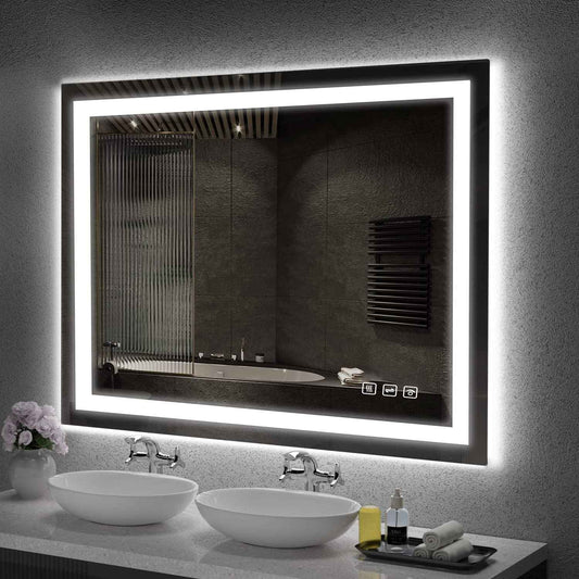 48 in. W x 36 in. H LED Rectangular Frameless Anti-Fog Bathroom Mirror Front Light