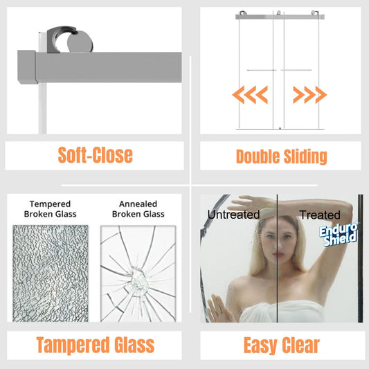 60 in. W x 76 in. H Sliding Frameless Shower Door Brushed Nickel Clear Glass