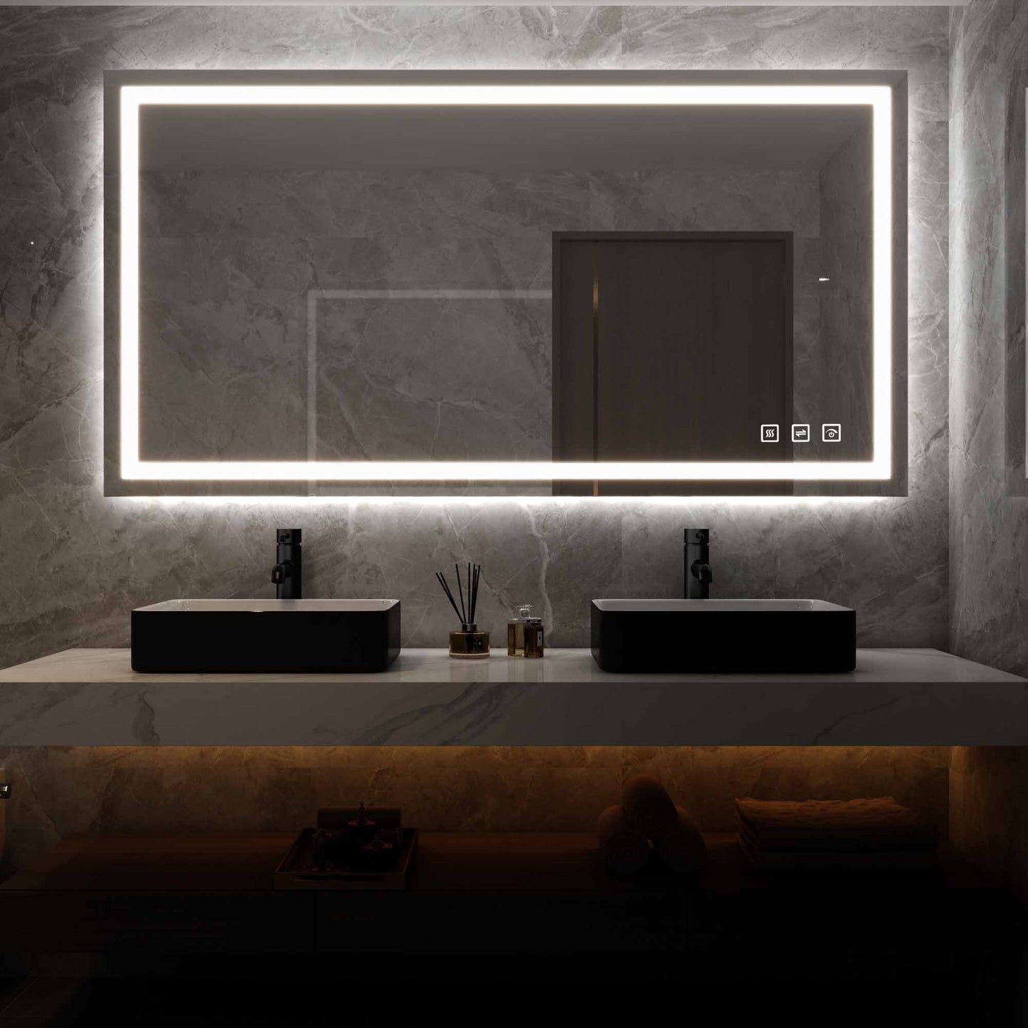 60 in. W x 36 in. H LED Rectangular Frameless Anti-Fog Bathroom Mirror Front Light