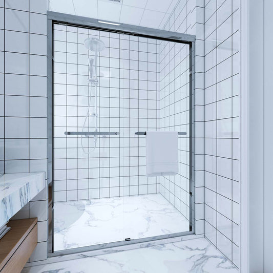 Toolkiss 46’’ to 48’’W x72’’H Semi Frameless Sliding Shower Door, Double Sliding, Chrome