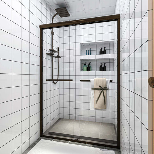 Toolkiss® 46’’ to 48’’W x72’’H Semi Frameless Sliding Shower Door, Double Sliding, Oil Rubbed Bronze