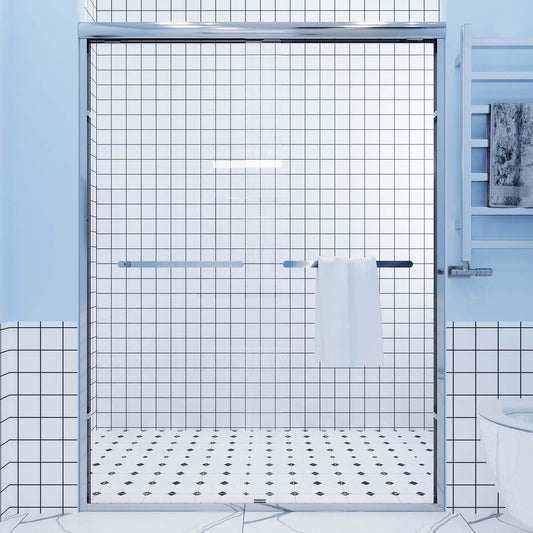 Toolkiss 50’’ to 54’’W x72’’H Semi Frameless Sliding Shower Door, Double Sliding, Chrome