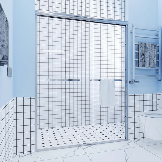 Toolkiss 50’’ to 54’’W x72’’H Semi Frameless Sliding Shower Door, Double Sliding, Chrome