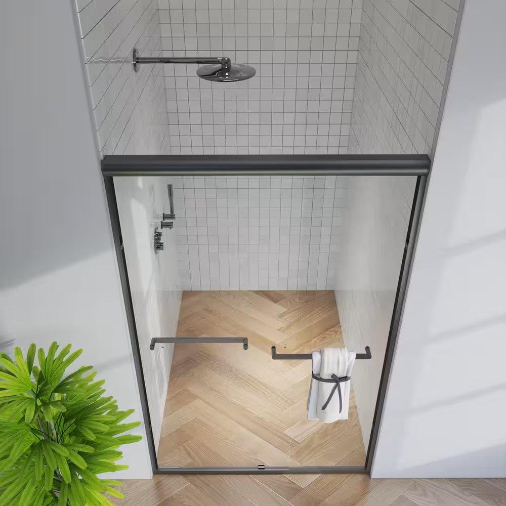 Toolkiss 50’’ to 54’’W x72’’H Semi Frameless Sliding Shower Door, Double Sliding, Matte Black