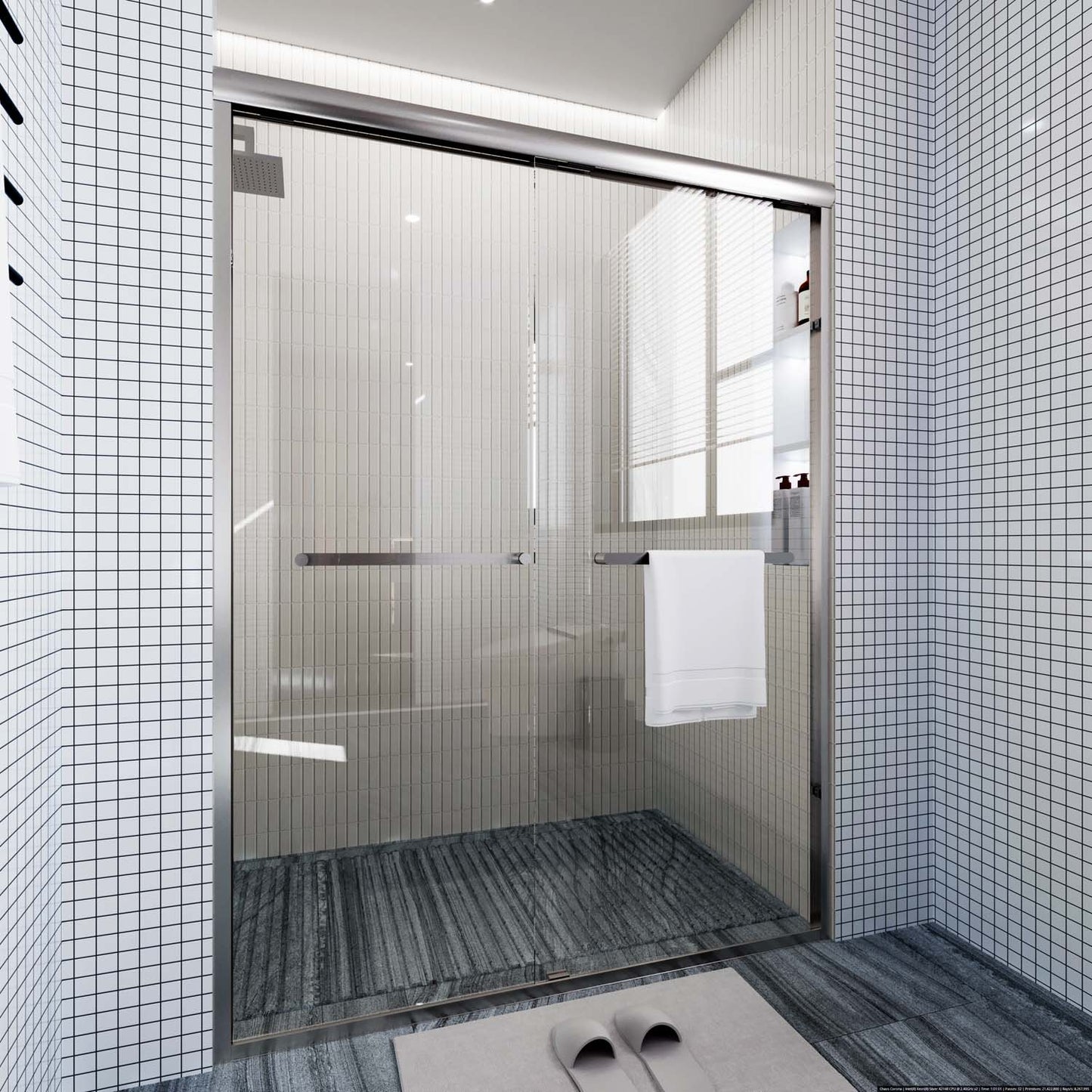 Toolkiss 50’’ to 54’’W x72’’H Semi Frameless Sliding Shower Door, Double Sliding, Brushed Nickel