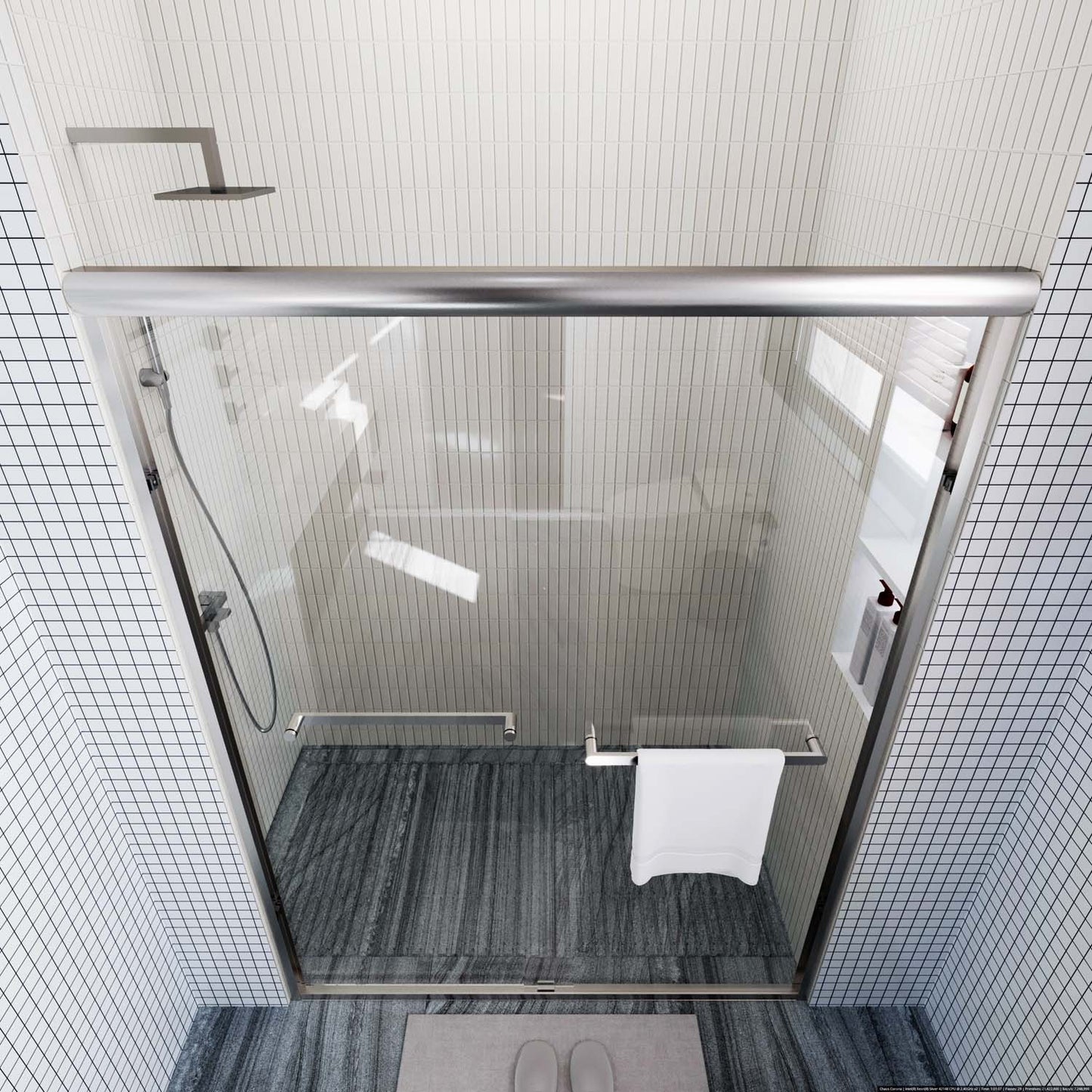 Toolkiss 50’’ to 54’’W x72’’H Semi Frameless Sliding Shower Door, Double Sliding, Brushed Nickel