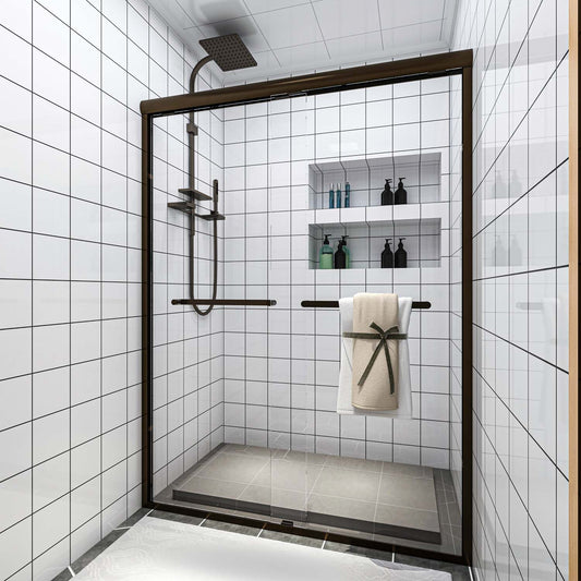 Toolkiss 50’’ to 54’’W x72’’H Semi Frameless Sliding Shower Door, Double Sliding, Oil Rubbed Bronze