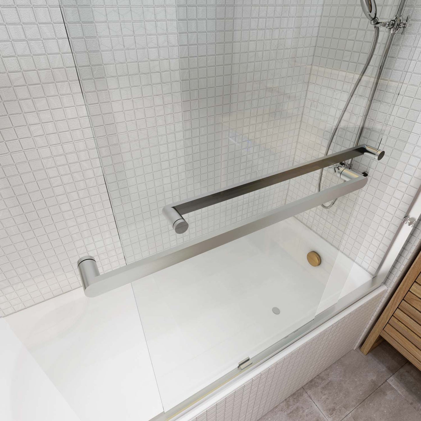 Toolkiss Semi Frameless Sliding Tub Shower Door 56’’ to 60’’ W x 58’’ H, Brush Nickel