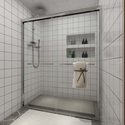 Toolkiss 56’’ to 60’’W x72’’H Semi Frameless Sliding Shower Door, Chrome, Clear Glass