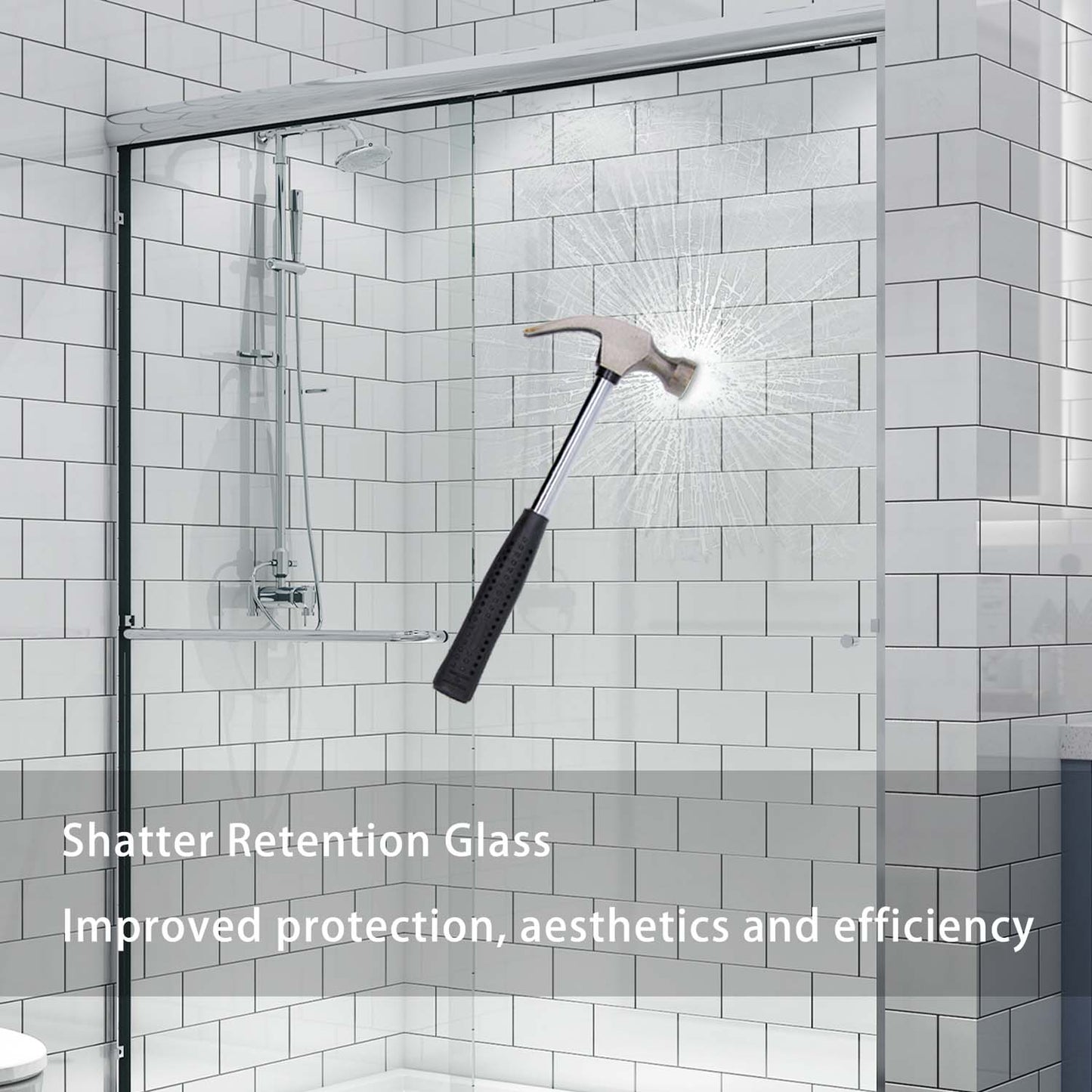 Toolkiss 56’’ to 60’’W x72’’H Semi Frameless Sliding Shower Door, Chrome, Clear Glass