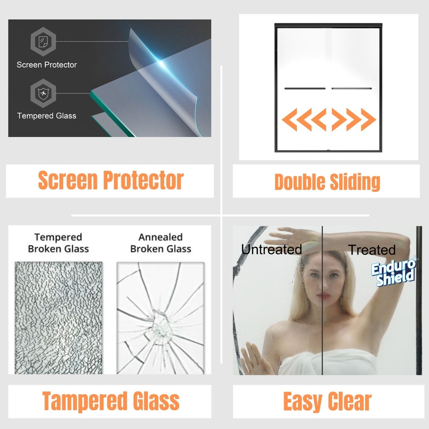 Toolkiss Semi Frameless Sliding Shower Door Shower Base Kit, Double Sliding, Matte Black
