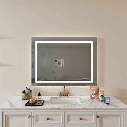 48 in. W x 36 in. H LED Rectangular Frameless Anti-Fog Bathroom Mirror Front & Backlit