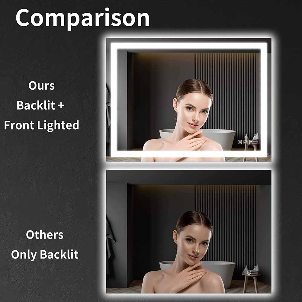 48 in. W x 36 in. H LED Rectangular Frameless Anti-Fog Bathroom Mirror Front & Backlit