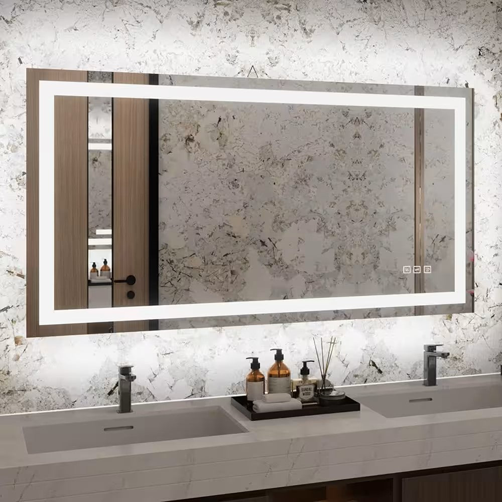 Full Size LED Large Rectangular Frameless Anti-Fog Bathroom Mirror Front & Backlit