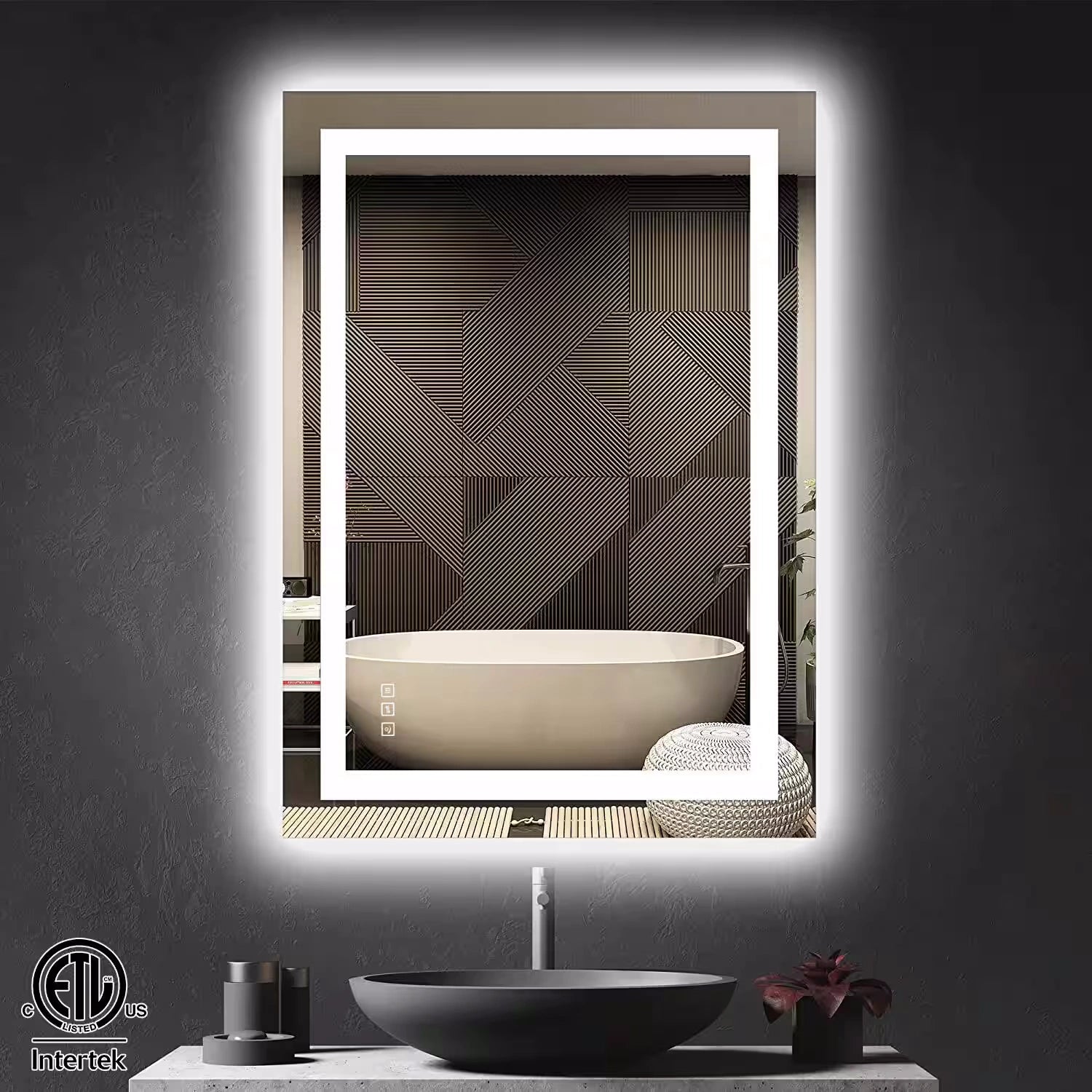 Full Size LED Large Rectangular Frameless Anti-Fog Bathroom Mirror 
