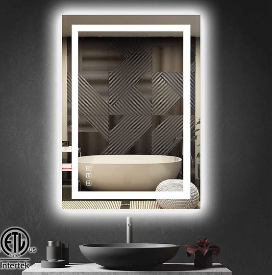 24 in. W x 36 in. H LED Rectangular Frameless Anti-Fog Bathroom Mirror Front & Backlit